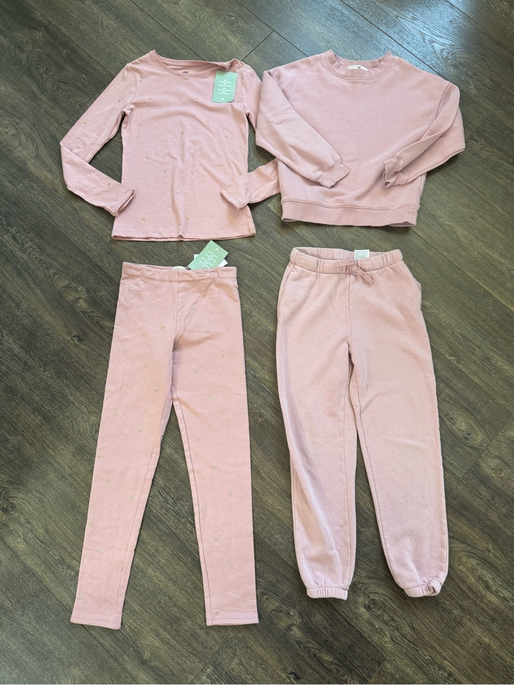 H&M Girls Pink 4pc Outfit Bundle Set Lot Gold Hearts Leggings Sweats Size 8 - Picture 2 of 16